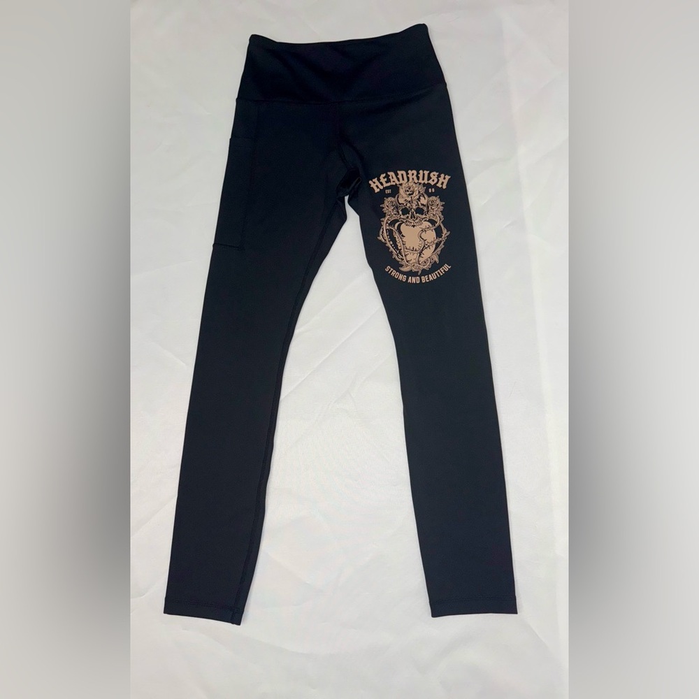 Headrush Black Leggings with Skull Graphic